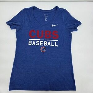 Nike Chicago‎ Cubs Baseball T-Shirt Womens Large Blue MLB Tri Blend Tee
